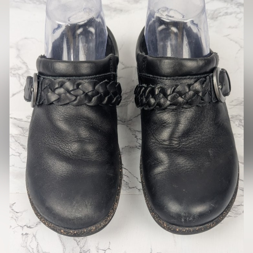 Aetrex Libby Size 7 (UK 37) Black Leather Mule With Braided Strap And Buckle